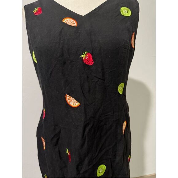 Jillian Jones black dress fruit embroidered print 8 linen blend very nice - Picture 6 of 6